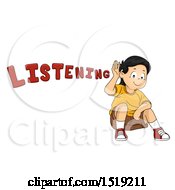 Clipart Of A Boy Cupping His Ear And Listening Royalty Free Vector Illustration