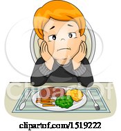 Poster, Art Print Of Boy Sitting With No Appetite In Front Of His Dinner