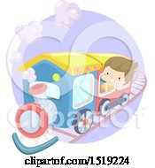 Clipart Of A Boy On A Steam Train Royalty Free Vector Illustration