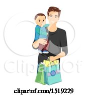 Clipart Of A Father Shopping With His Son Royalty Free Vector Illustration