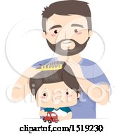 Clipart Of A Father Combing His Sons Hair Royalty Free Vector Illustration