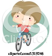 Clipart Of A Boy Riding His Bicycle On A Path Royalty Free Vector Illustration