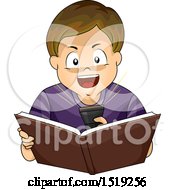 Poster, Art Print Of Boy Shining A Flashlight In His Face And Reading A Scary Book