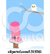 Poster, Art Print Of Girl Looking Up At A Snowy Owl On A Winter Day