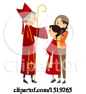 Clipart Of A Teenage Girl Having The Sacrament Of Confirmation With A Priest And Her Mother Royalty Free Vector Illustration