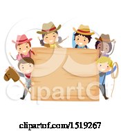 Poster, Art Print Of Group Of Children Wearing Cowboy Hats Around A Wood Sign