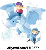 Poster, Art Print Of Boy And Girl Riding On A Flying Winter Dragon