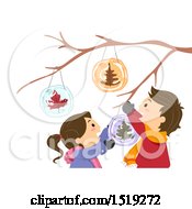 Clipart Of A Boy And Girl Hanging Sun Catchers Royalty Free Vector Illustration