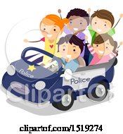 Clipart Of A Group Of Children Riding In A Police Car Royalty Free Vector Illustration