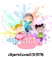 Clipart Of A Group Of Children Playing In Color Splashes Royalty Free Vector Illustration