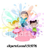 Poster, Art Print Of Group Of Children Playing In Color Splashes