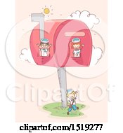Clipart Of A Sketched Group Of Children Playing In A Mailbox House Royalty Free Vector Illustration by BNP Design Studio