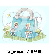 Clipart Of A Sketched Group Of Children Playing At A Doctor Bag House Royalty Free Vector Illustration