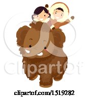 Boy And Girl Riding A Baby Mammoth