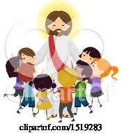Group Of Children Embracing Jesus Christ