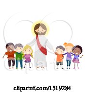 Poster, Art Print Of Group Of Children Standing With Jesus Christ