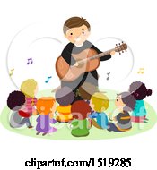 Poster, Art Print Of Group Of Children Singing With A Priest As He Plays A Guitar