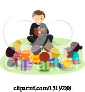 Poster, Art Print Of Priest Reading The Bible To A Group Of Children