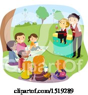 Clipart Of A Ventriloquist Performing A Show In A Park Royalty Free Vector Illustration