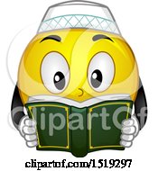 Clipart Of A Yellow Smiley Emoji Muslim Reading The Quran Royalty Free Vector Illustration