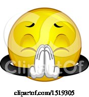 Clipart Of A Yellow Smiley Emoji Begging Royalty Free Vector Illustration