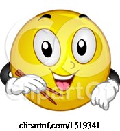 Clipart Of A Yellow Smiley Emoji Holding Chopsticks Royalty Free Vector Illustration