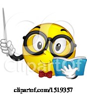 Clipart Of A Yellow Smiley Emoji Teacher Holding A Pointer Stick And Book Royalty Free Vector Illustration
