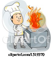 Poster, Art Print Of Chef Cooking With Fire In A Kitchen
