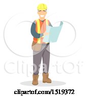 Clipart Of A Happy Engineer Reading Blueprints Royalty Free Vector Illustration