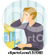Clipart Of A Tired Father Sitting By A Baby Crib Royalty Free Vector Illustration by BNP Design Studio