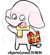 Cute Cartoon Elephant With Christmas Present