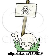 Poster, Art Print Of Cartoon Skull Bones And Warning Sign