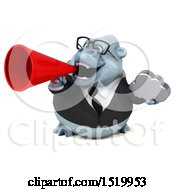 Clipart Of A 3d White Business Monkey Yeti Holding A Cloud On A White Background Royalty Free Illustration