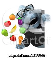 Clipart Of A 3d White Business Monkey Yeti Holding Produce On A White Background Royalty Free Illustration