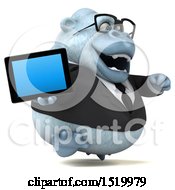 Clipart Of A 3d White Business Monkey Yeti Holding A Tablet On A White Background Royalty Free Illustration by Julos