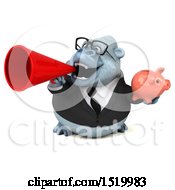 Clipart Of A 3d White Business Monkey Yeti Holding A Piggy Bank On A White Background Royalty Free Illustration by Julos