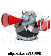 Clipart Of A 3d White Business Monkey Yeti Holding A Gift On A White Background Royalty Free Illustration by Julos
