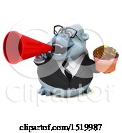 Clipart Of A 3d White Business Monkey Yeti Holding A Cupcake On A White Background Royalty Free Illustration by Julos