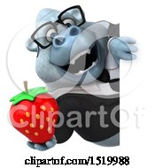 Clipart Of A 3d White Business Monkey Yeti Holding A Strawberry On A White Background Royalty Free Illustration by Julos