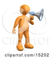 Orange Person Announcing Through A Megaphone Clipart Illustration Image