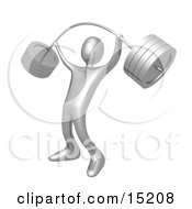 Strong Silver Man Holding Heavy And Bending Barbell Weights Above His Head In A Fitness Gym Clipart Illustration Image by 3poD #COLLC15208-0033
