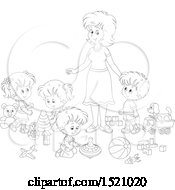 Clipart Of A Black And White Mother Or Daycare Provider Supervising Playing Children Royalty Free Vector Illustration