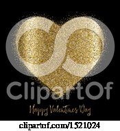 Poster, Art Print Of Happy Valentines Day Greeting And Gold Glitter Heart On Black