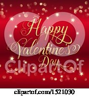Clipart Of A Happy Valentines Day Greeting In Gold Over Red With Stars And Flares Royalty Free Vector Illustration
