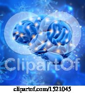 Clipart Of A 3d Highlighted Brain Over Blue Viruses Royalty Free Illustration
