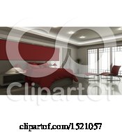 Clipart Of A 3d Modern Red Bedroom Interior Royalty Free Illustration