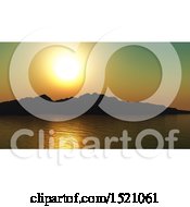 Poster, Art Print Of 3d Sunset Over Mountains And A Bay