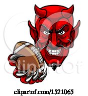 Poster, Art Print Of Grinning Evil Red Devil Holding Out A Football In A Clawed Hand
