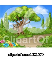 Poster, Art Print Of Wolf Hiding Behind A Tree Near A Path