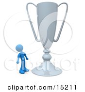 Winning Gold Athlete Person Staring Upwards In Awe At His Oversized Trophy Cup Clipart Illustration Image by 3poD